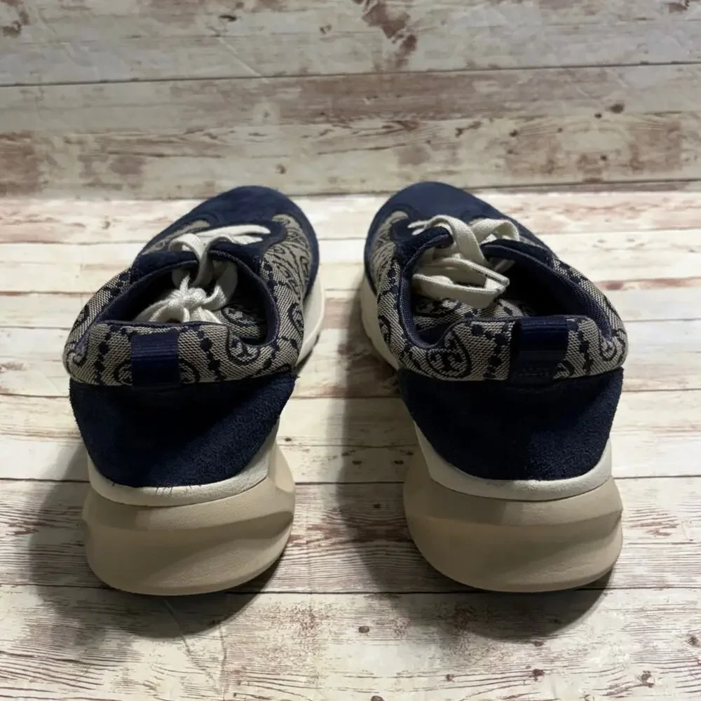 Tory Burch T Monogram Good Luck Trainer Sneakers Women's 9.5 Navy Gray Chunky